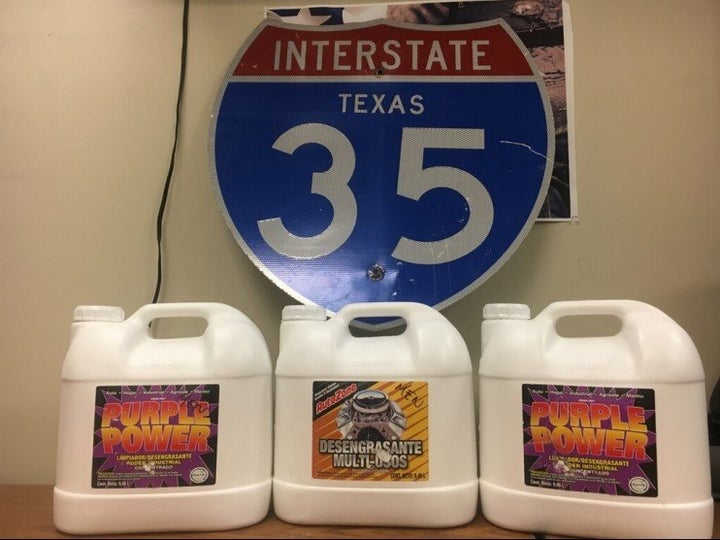 Authorities said these jugs held 75 pounds of liquid meth.