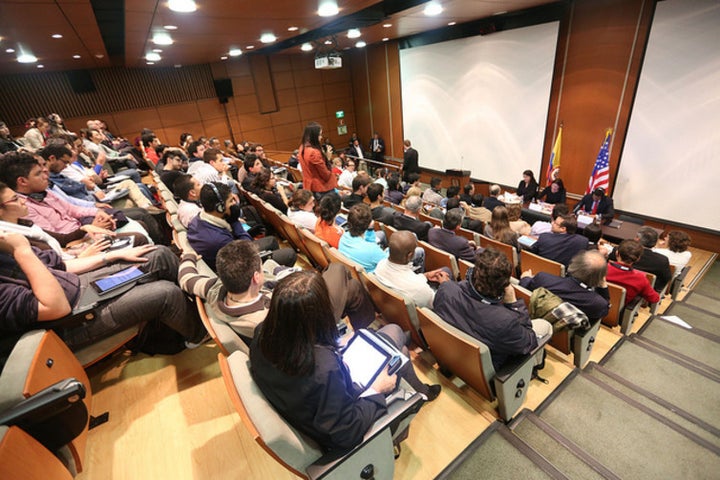 A speaker at Universidad de los Andes in Colombia (<a rel="nofollow" href="https://www.flickr.com/photos/usaid_images/8697540