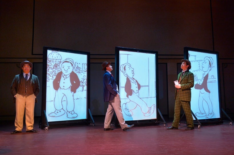 Phil Wong (Frank), Hansel Tan (Charlie), and Sean Fenton (Fred) in a scene from <strong><em>The Four Immigrants</em></strong>