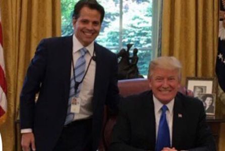 President Donald Trump, who repeatedly evaded military service during the Vietnam War he vociferously supported, with his new communications director, Wall Street hustler and hedge fund operator Anthony Scaramucci. That the new White House comms director was an Obama fundraiser and Clinton booster not all that long ago matters little in the grinning jackal culture of TrumpWorld.