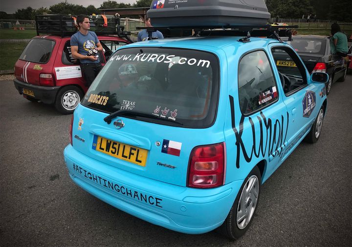 The Kuros!® Mongol Rally car in grid, getting ready to lap Goodwood Racetrack