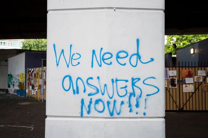 Graffiti near the Grenfell Tower after fire engulfed the 24-storey block in Kensington.