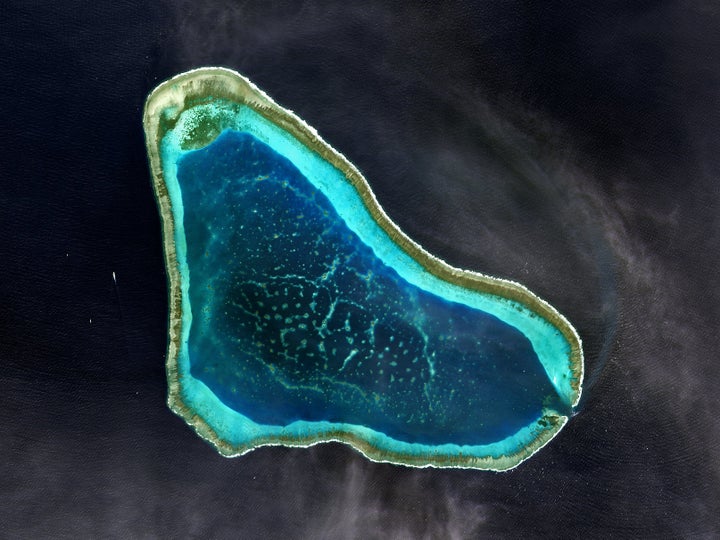 Satellite image of Scarborough Shoal in the South China Sea. 2017.