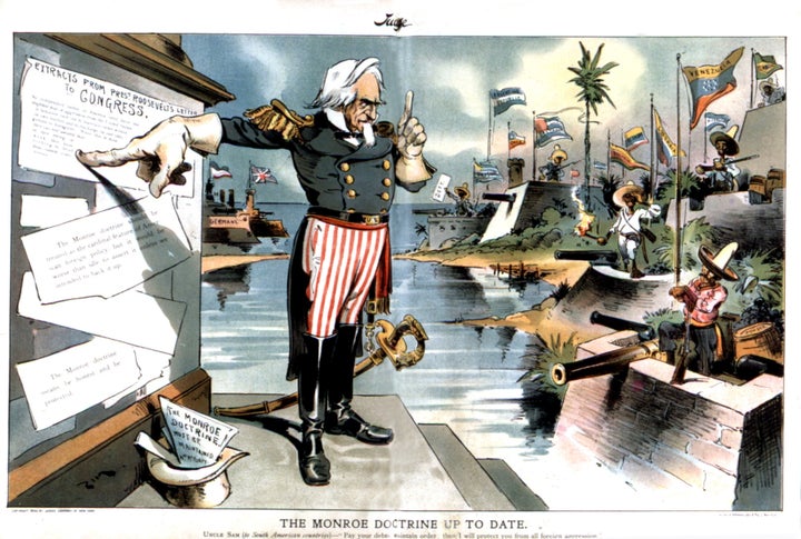 Satirical cartoon about the Monroe Doctrine. January 1903.