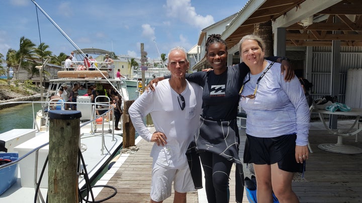 <p>with dive master Jody Ford of Stuart Cove’s Dive Bahamas</p>