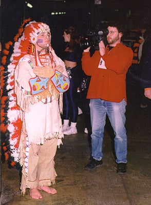 <p>Jay Rosenstein films Chief Illiniwek</p>