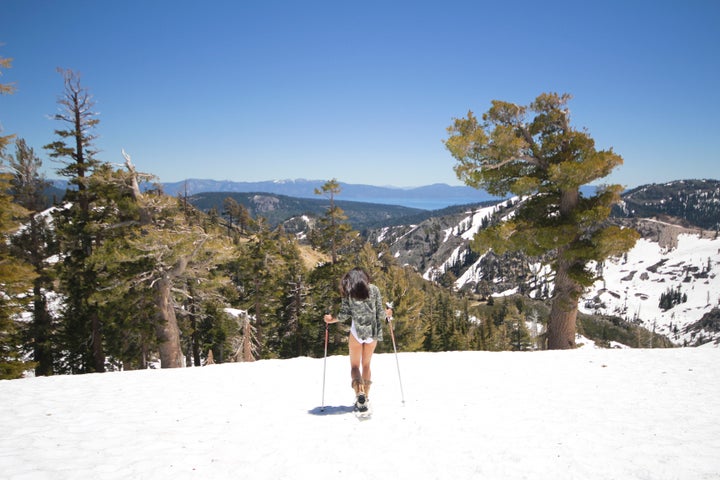 <p>Snowshoeing at the top of Squaw Valley</p>