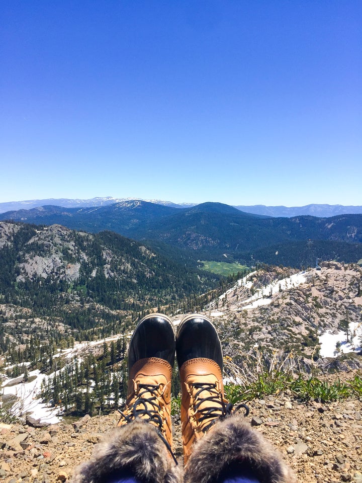 Arriving at the top of the aerial tram at Squaw Valley. 