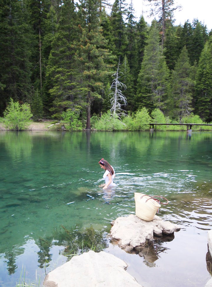 Pulling over for a quick swim in chilly waters during the drive between Squaw Valley and Incline.