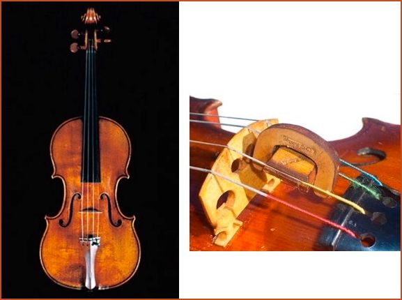Stradivarius 1709 Violin. Engleman. (Right) A leather mute.