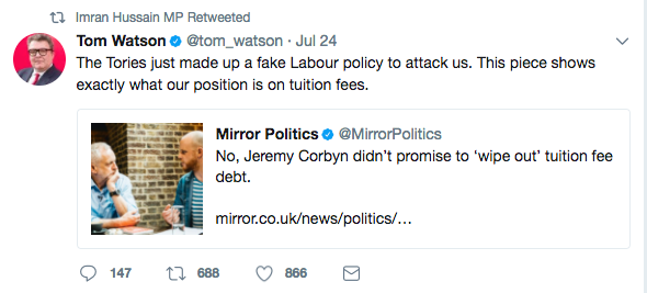 Hussain retweeted Tom Watson's claims yesterday 