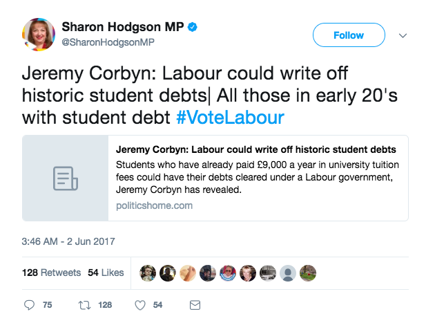 Hodgson said Corbyn 'could' write off historic student debts 