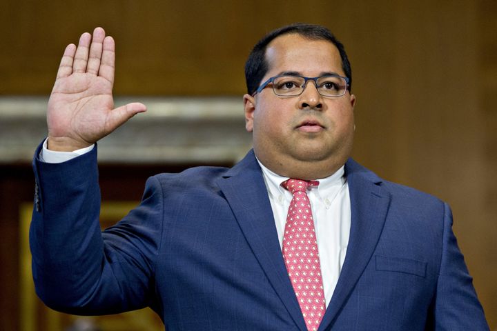 Neil Chatterjee, a Trump nominee to be a member of the Federal Energy Regulatory Commission (FERC), swears in to a Senate Energy and Natural Resources Committee nomination hearing in Washington, D.C., on May 25, 2017.