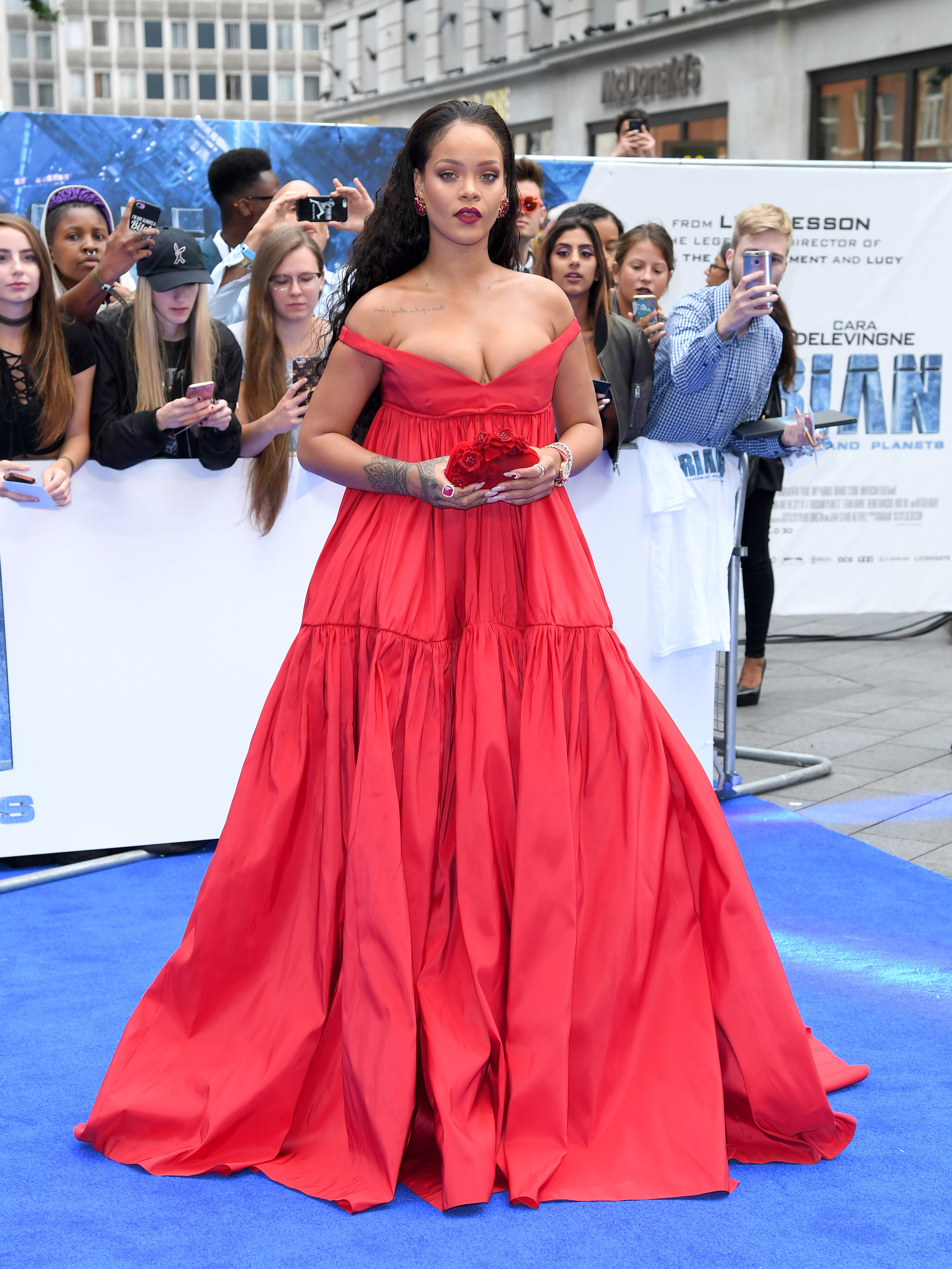 Rihanna Wears Red Dress to Valerian London Premiere  Rihanna Valerian  Premiere Giambattista Valli Couture Dress