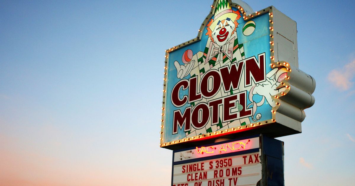 Clown motel. Motel sign.