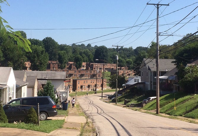 A neighborhood in Huntington, West Virginia, where more than two dozen opioid overdoses occurred within four hours in August,