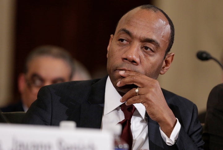 Former president and CEO of the NAACP Cornell Brooks listening to testimony during the second day of confirmation hearin