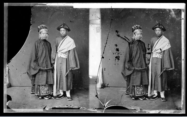 A Cantonese bride and groom in Guangzhou province, China. Photograph by John Thomson, 1869.