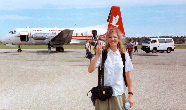 Christine about to board her Peace Corps plane.
