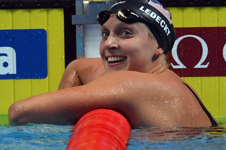 Team USA's Katie Ledecky won the women's 1,500-meter freestyle final during the swimming competition at the World Aquatics Championships in Budapest, on Tuesday.