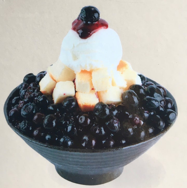 Blueberries, cheese cake, ice cream and shaved ice at Sulbing Korean Dessert Cafe, Harajuku. 