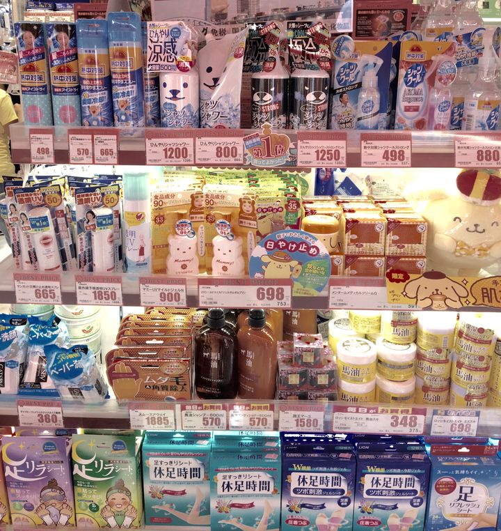 Japanese are always looking for new ways to cool or restore the body during sweaty summer months. Here is a typical ‘cooling’ display at a drugstore. 