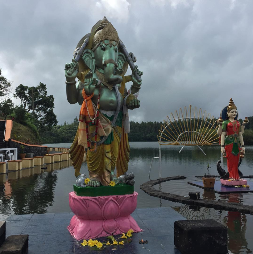 A temple in a crater lake. Location: Ganga Taloa Grand Bassin