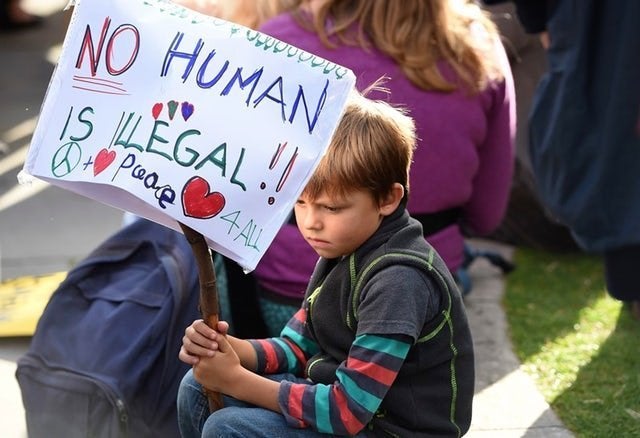 A protest in support of the Dubs Amendment in London on October 15, 2016.