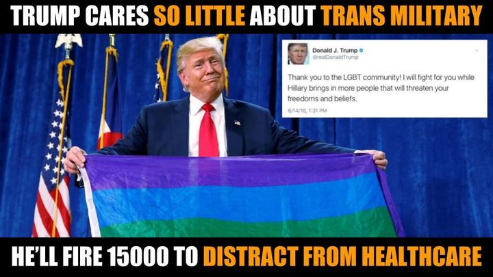 Trump possibly thinking the T in LGBT stands for “Trump” as he waves the Pride Flag.