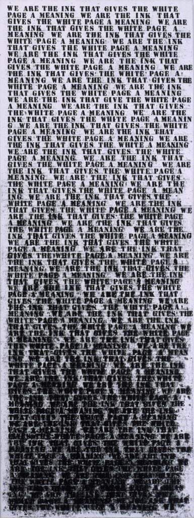 <p>Glenn Ligon, “Prisoner of Love # 1 (Second Version), 1992, oil and gesso on linen, Carnegie Museum of Art</p>