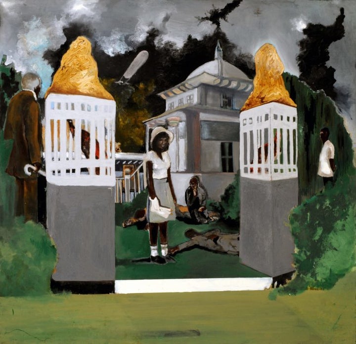 <p>Noah Davis, “Black Wall Street,” 2008, Oil and acrylic on canvas, The Studio Museum in Harlem. Photo: Adam Reich</p>