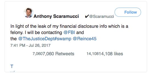The since-deleted tweet from Scaramucci.