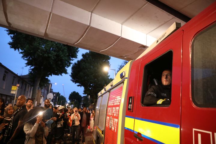 Firefighters were cheered as they left Grenfell Tower
