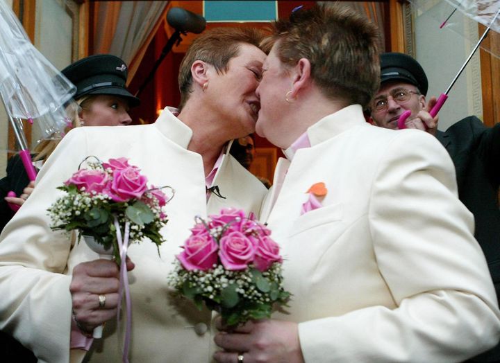 One of the first couples in the UK to enter a civil partnership celebrate 