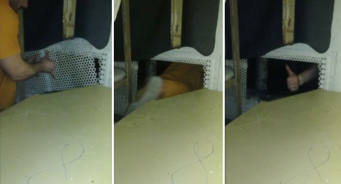 One of the inmates is seen removing a vent and crawling through.