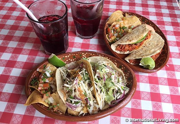 This meal, one plate of smoked marlin tacos and one plate of sea bass tacos, with two aguas de jamaica, cost us a total of just $8 at Lake Taco in Ajijic, Mexico. 