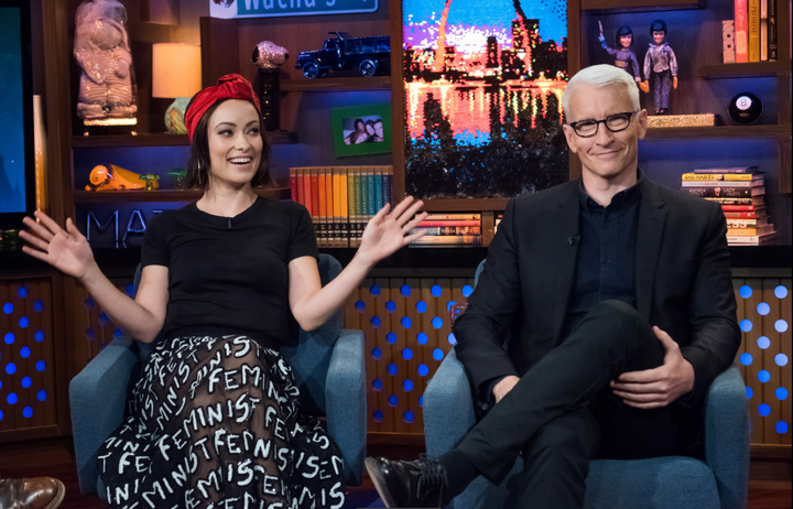 <p><em>Watch What Happens Live</em> guests Olivia Wilde and <a href="https://www.huffpost.com/news/topic/anderson-cooper">Anderson Cooper</a></p>