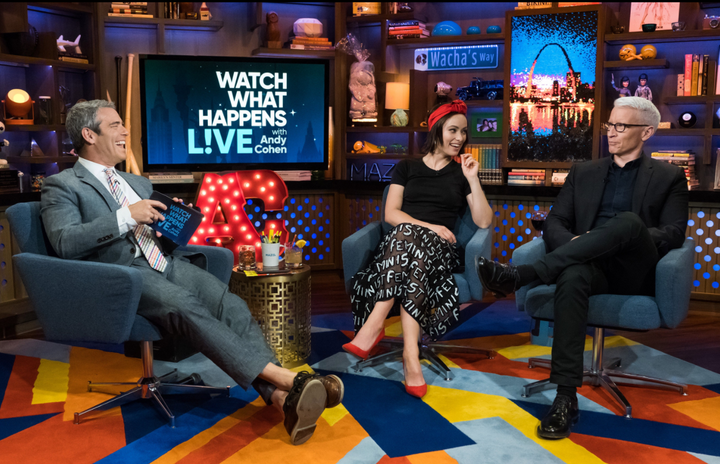 <p>Andy Cohen, Olivia Wilde, Anderson Cooper</p>