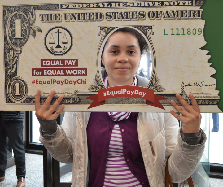 A shot from the Chicago Equal Pay Day rally in April.