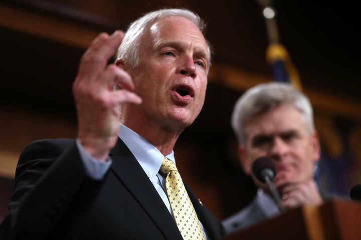 Sen. Ron Johnson (R-Wis.) announces opposition to the so-called skinny repeal of Obamacare on Thursday.