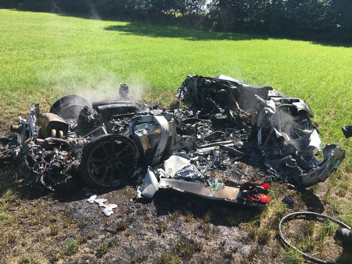 The smouldering scene beside the M1 near Barnsley, South Yorkshire on Thursday afternoon 