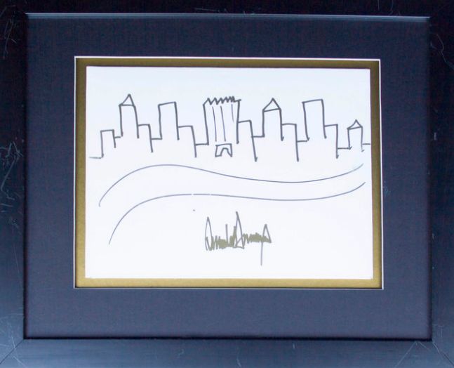 This framed and signed sketch by President Donald Trump fetched almost $30,000 at auction on Thursday.