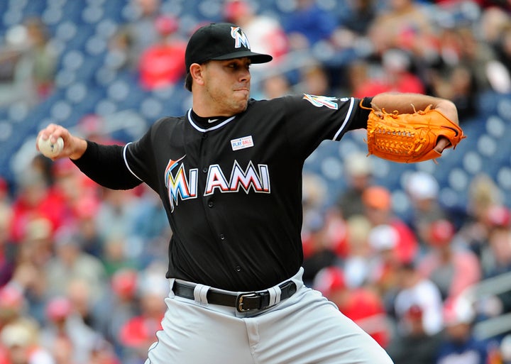 Miami Marlins starting pitcher Jose Fernandez throws a pitch in May 2016. He died in a boating accident later that year.