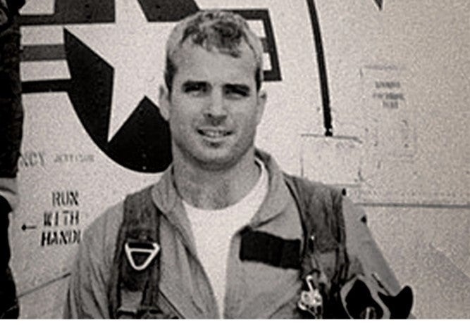 <p>A young John McCain, Lieutenant Commander, in the U.S. Navy.</p>