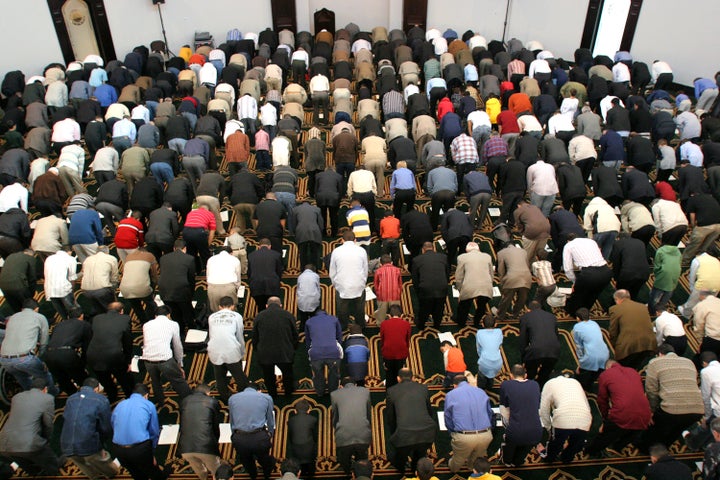 Several thousand Muslims gather in prayer at the Islamic Center of America to celebrate Eid al-Fitr November 4, 2005 in Dearborn, Michigan.