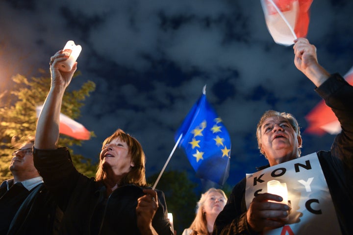 An anti-government protest in Krakow, Poland, on July 26.