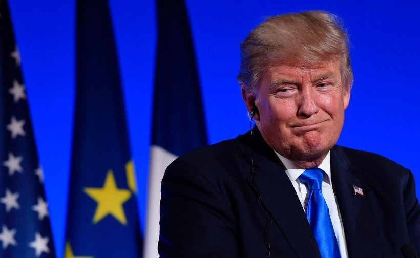<em>US President Donald Trump reacts during a press conference. </em>
