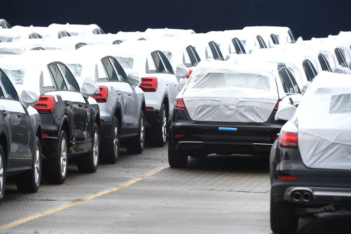 Cars from German manufacturer Audi stand in a row in Bremerhaven, nothern Germany. 809,853 passenger cars were sold from Germany to the UK in 2015 - more than sales to the USA and Japan combined.