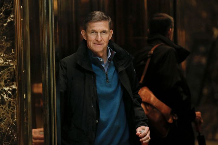 Retired Lt. Gen. Michael Flynn boards an elevator as he arrives at Trump Tower in New York City on Nov. 29, 2016.