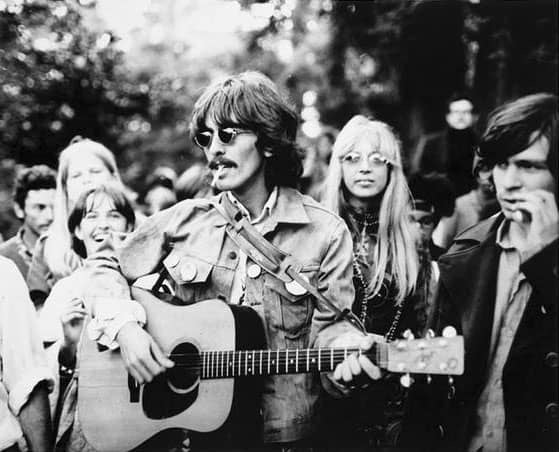 <p>George and Pattie Harrison in San Francisco, August 1967</p>